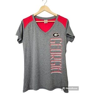 Georgia Bulldogs Womens Large Short Sleeve T-Shirt Gray And Red‎ V-Neck
